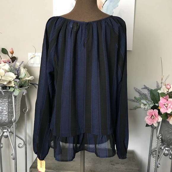 Merona Ebony Stripe Print Peplum Blouse XXL - Picture 2 of 5